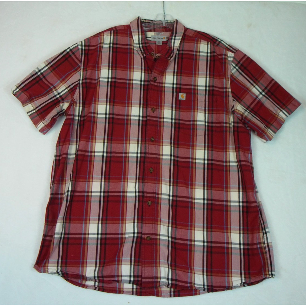 Carhartt Men's 2XL Relaxed Fit‎ Short Sleeve Button Down Red Plaid